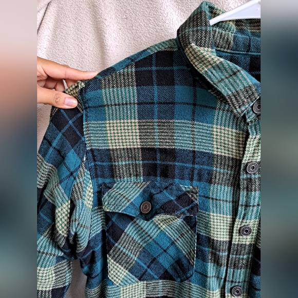 Men's Old Mill Thick Button Up Green and Blue Plaid Jacket - Picture 3 of 13